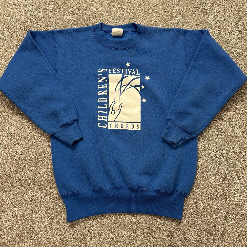 Vintage Hanes Heavyweight Mens Small Blue Children's Chorus Fleece Sweatshirt
